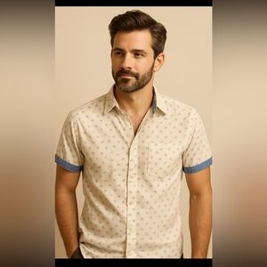 Aeropostale Men’s Palm Tree Print Button-Up Shirt – Size L